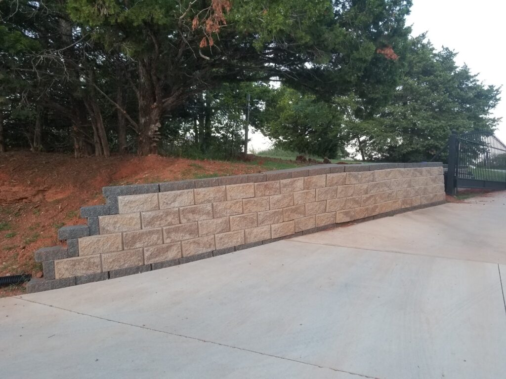 Newly constructed stone retaining wall