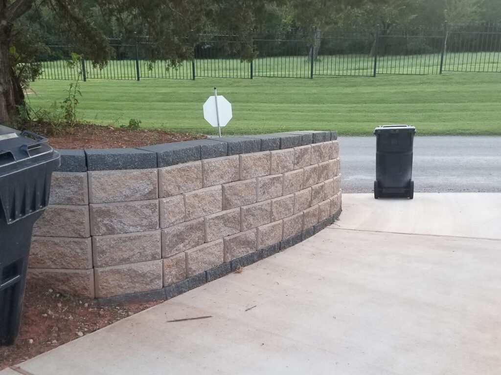 Completed stone retaining wall